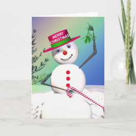 Snögubbe Holding Mistletoe Helgkort