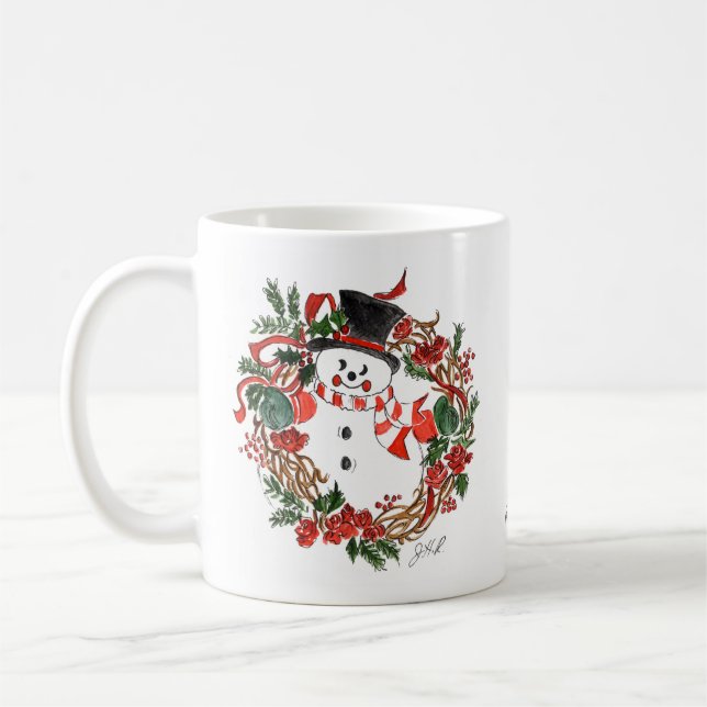 Snögubbe & Holly Helgdag Coffee Mugg White (Vänster)