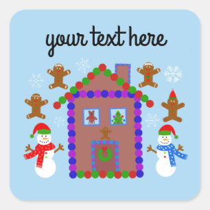 Snögubbe & House #3 Stickers Fyrkantigt Klistermärke