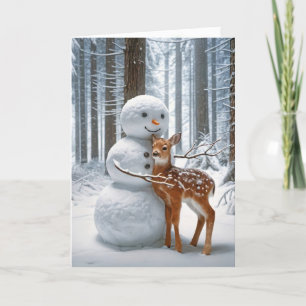 Snögubbe Hugger en Fawn Helgkort