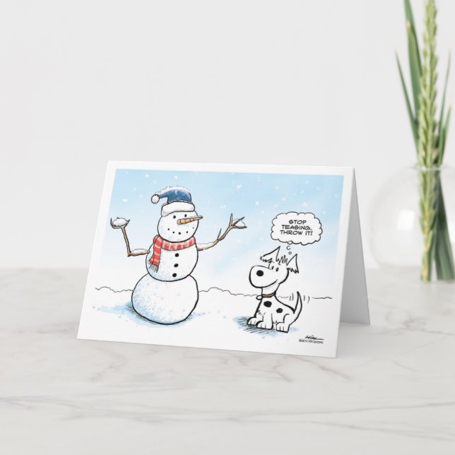 Snögubbe & hund Helgdag-kort. Sluta tekta. Kasta d Helgkort (Framsida)