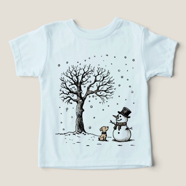 Snögubbe & Hund: Vinterens Vänskap T Shirt (Design Framsida)