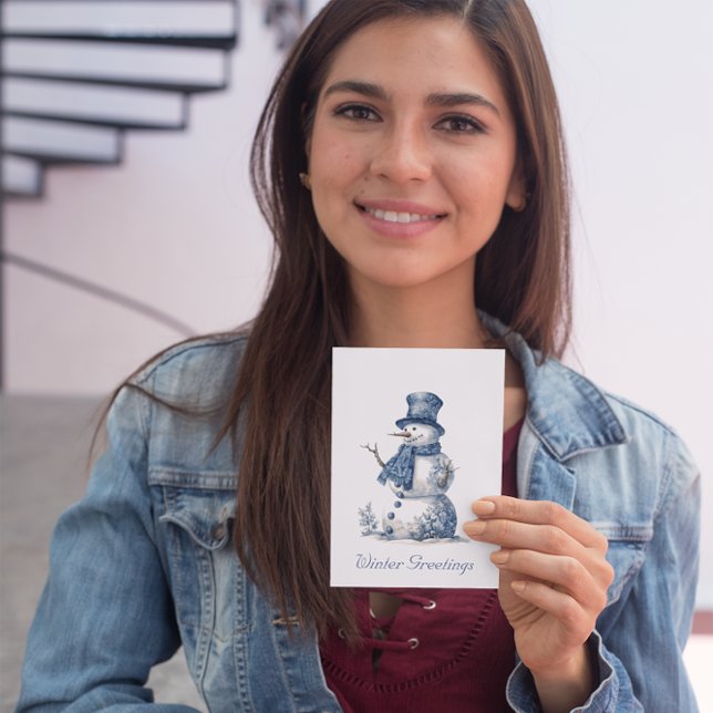 Snögubbe i Delft Blue-anpassadet Julkort (Skapare uppladdad)