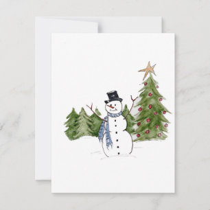 Snögubbe i Gräs i Träd Greets Julkort