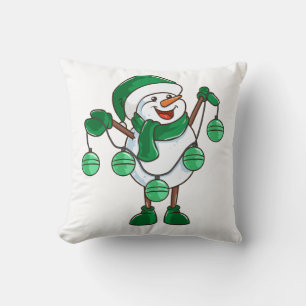 Snögubbe i Grönt Scarf   Funny julgåva Kudde