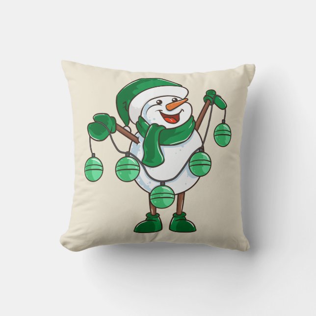 Snögubbe i Grönt Scarf | Funny julgåva Kudde (Framsida)