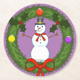 Snögubbe i Helgdag för andning Underlägg Papper Rund