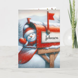 Snögubbe i julbrevlådan med eget namn helgkort
