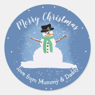 snögubbe i Julklapp merry-gåva Runt Klistermärke