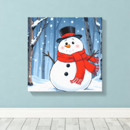 Snögubbe i kall-skog med röd halsduk canvastryck