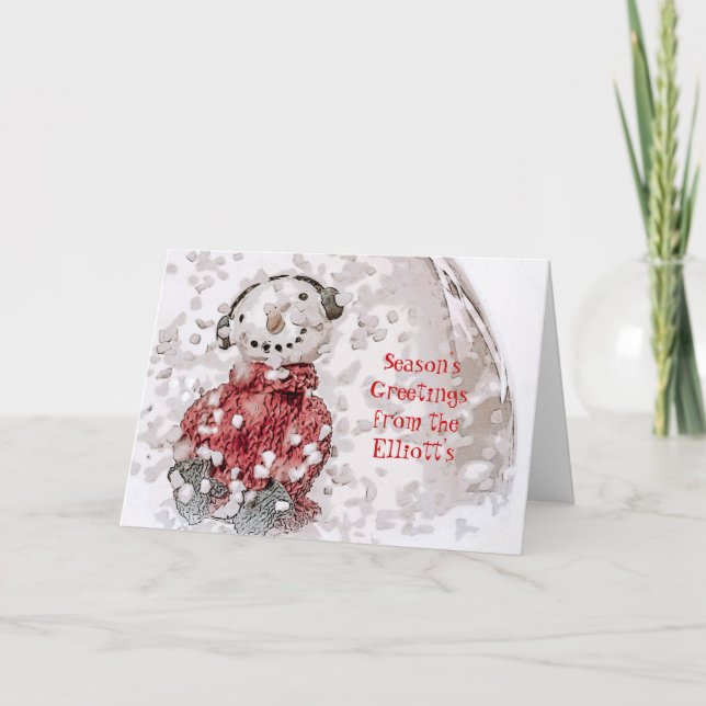 Snögubbe i kort för snöjordklotvattenfärg (Framsida)