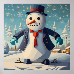 Snögubbe i kostym och slips vid jul poster