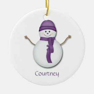 Snögubbe i Lila Scarf och Hat jul Ornament