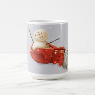 Snögubbe i röda vinter snö kaffemugg