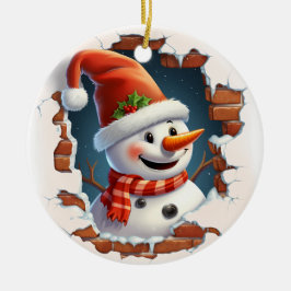 Snögubbe i Santa Hat - 3D Julgransprydnad Keramik