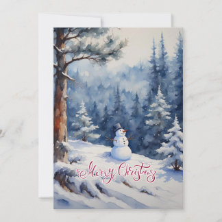 Snögubbe i skogen julkort