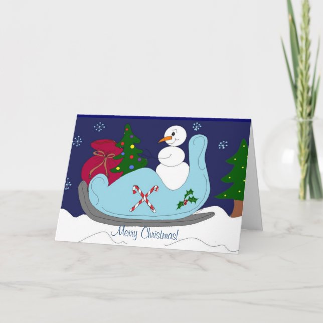 Snögubbe i Sleigh Helgkort (Framsida)