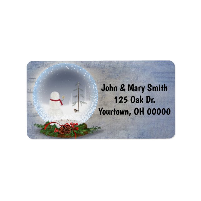 Snögubbe i Snö Globe Adressetikett (Framsidan)