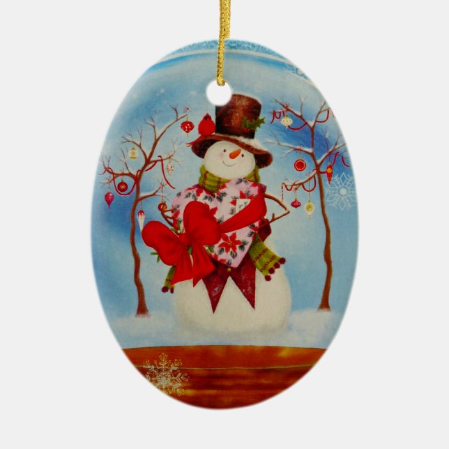 Snögubbe i Snö Globe Julgransprydnad Keramik (Framsidan)