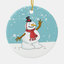 SNÖGUBBE i SNÖ Julgransprydnad Keramik