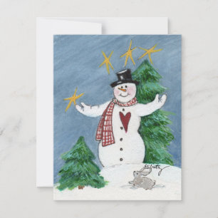 Snögubbe i Tophat säger Välkommen jul Helgdag C Julkort