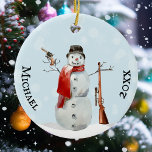 Snögubbe i vid skjutning av Gun Älskare Julgransprydnad Keramik<br><div class="desc">Den här designen kan vara personlig i det område som tillhandahålls genom att ändra fotot och/eller text. Du kan också anpassa den genom att klicka på Anpassa den här mallen och sedan välja klicka för att anpassa ytterligare alternativ och ta bort eller ändra färg i bakgrunden, lägga till text, ändra...</div>