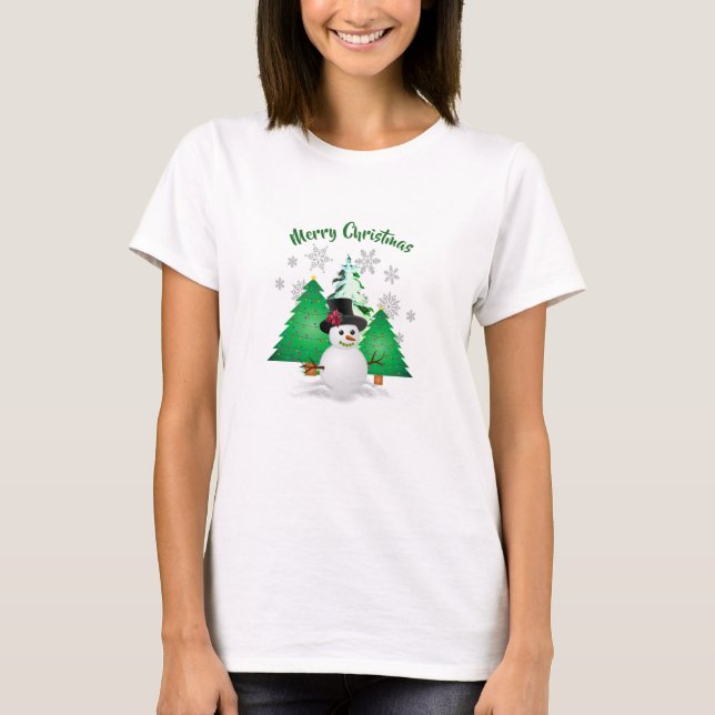Snögubbe i Winter Wonderland jul T-Shirt (Framsida)