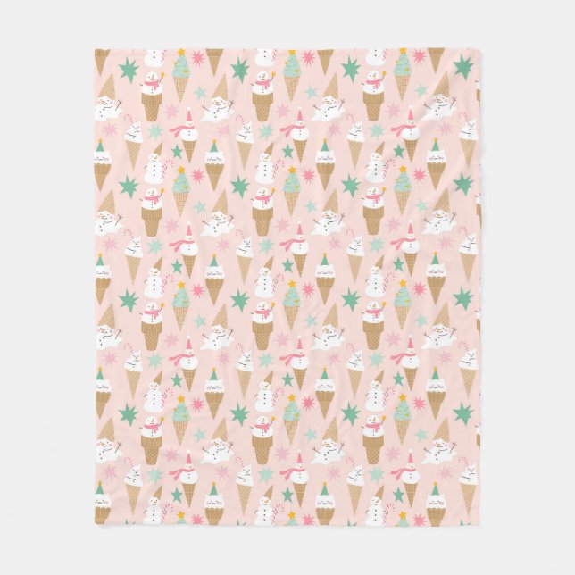 Snögubbe Ice Cream Cones jul Mönster Fleecefilt (Framsidan)