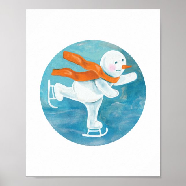 Snögubbe Ice Skater Poster (Framsidan)