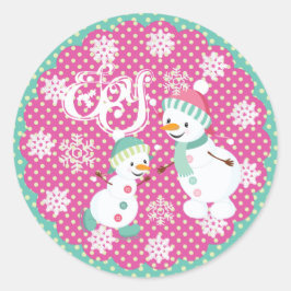 Snögubbe Joy jul Snöflingor Round Sticker Runt Klistermärke