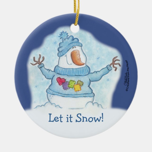 Snögubbe-jul är "Snö" nära Julgransprydnad Keramik (Framsidan)