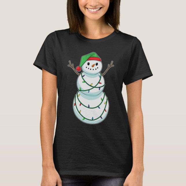 Snögubbe Jul Fairy ljus T Shirt (Framsida)