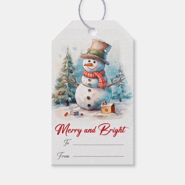 Snögubbe jul Helgdag Presentetikett (Framsidan)