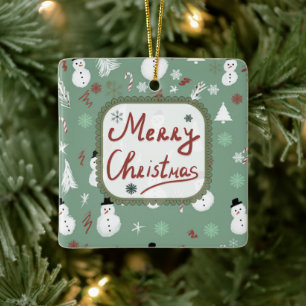 Snögubbe jul julgransprydnad keramik