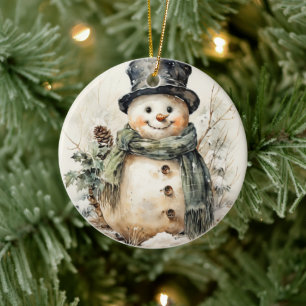 Snögubbe jul julgransprydnad keramik