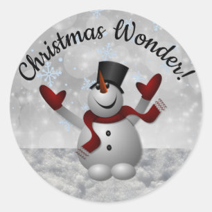 Snögubbe jul  med Glitter Snöflingor Runt Klistermärke