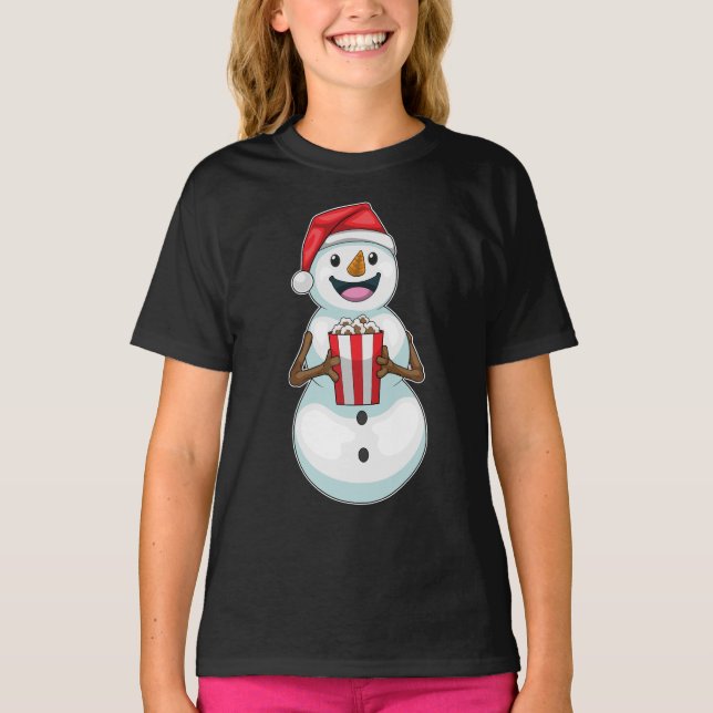 Snögubbe jul Popcorn T Shirt (Framsida)