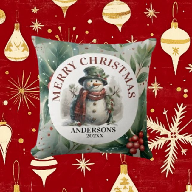 Snögubbe-julen Önskemål Kudde (Spread warmth and joy this holiday season with Brett's Snowman Christmas Wishes Throw Pillow. )