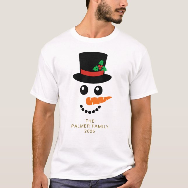 Snögubbe julfamilj i Elegant T Shirt (Framsida)