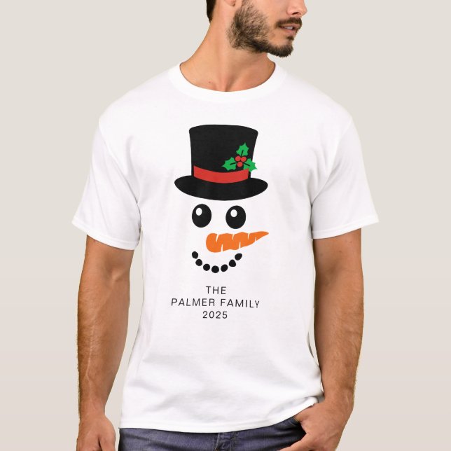 Snögubbe julfamilj i Elegant T Shirt (Framsida)