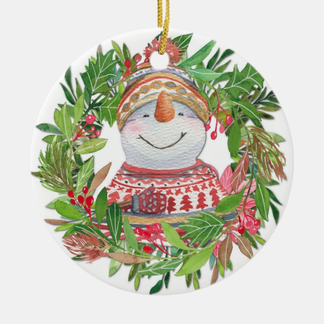 Snögubbe-julfransens prydnad julgransprydnad keramik (Framsidan)
