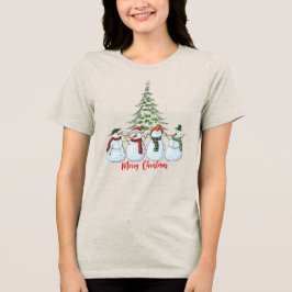 Snögubbe Julgran Merry Helgdag Family T-Shir T Shirt