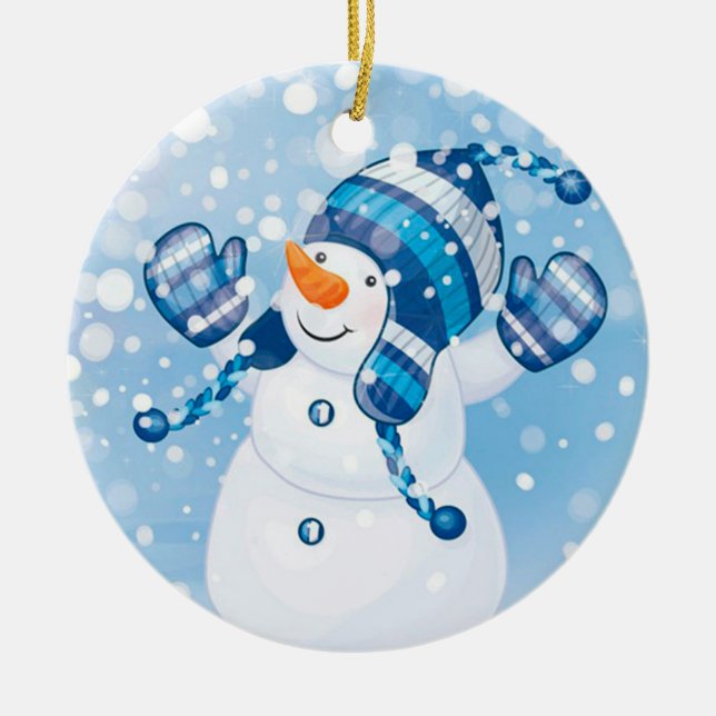Snögubbe Julgransprydnad Keramik (Framsidan)