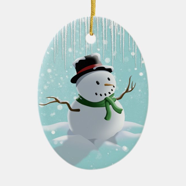 Snögubbe Julgransprydnad Keramik (Framsidan)