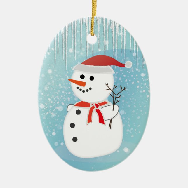 Snögubbe Julgransprydnad Keramik (Framsidan)