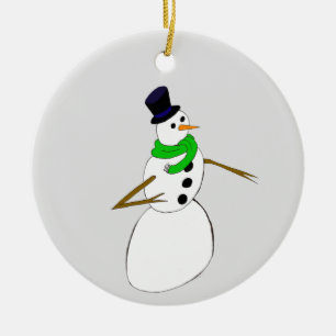 snögubbe julgransprydnad keramik