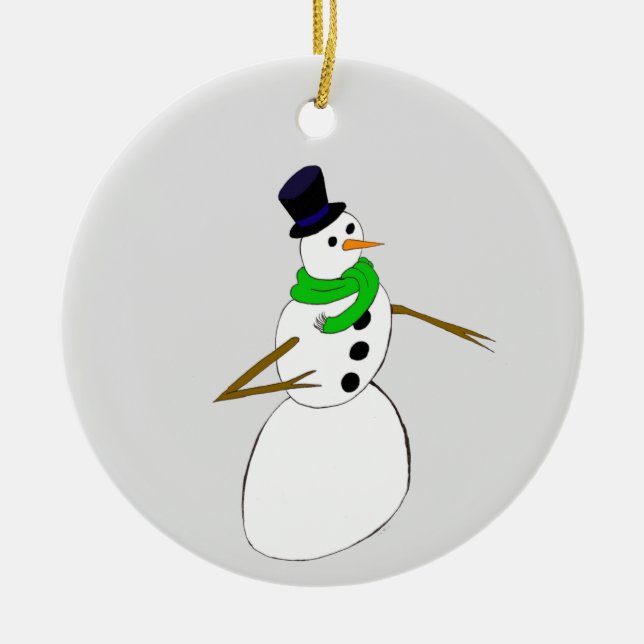 snögubbe julgransprydnad keramik (Framsidan)