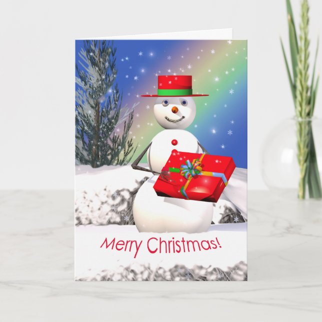 Snögubbe Julklapp Helgkort (Framsida)