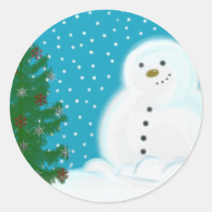 Snögubbe julklapp runt klistermärke