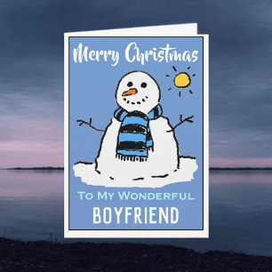 Snögubbe julkort. Lycklig-julpojkvän Helgkort